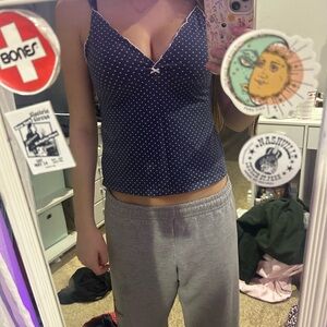 Brandy Melville Dark Blue Top with White Dots